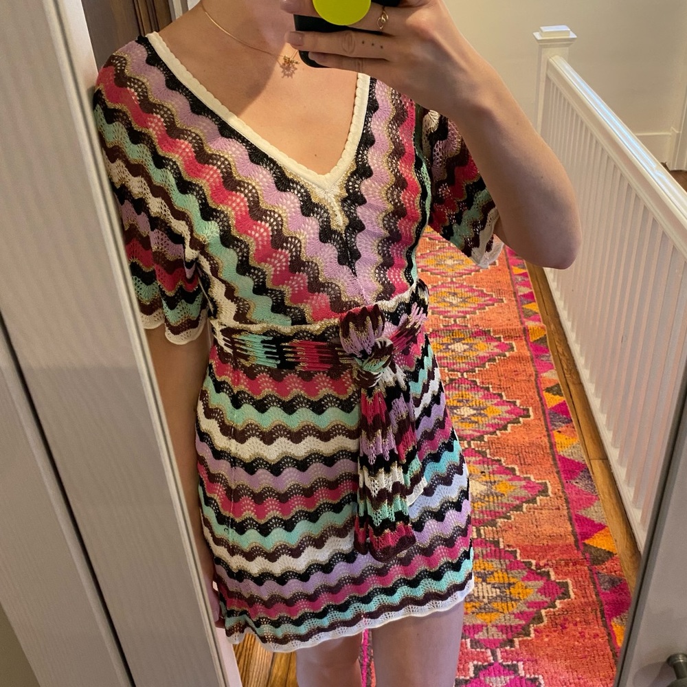 Guess Vintage Zig Zag Metallic Knit Mini Dress - Missoni style fabric - XS/S